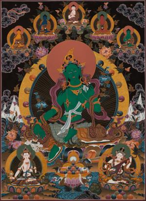 Green Tara Thangka | Hand-Painted Tibetan Thangka | Wall Hanging